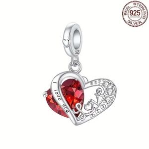 2️⃣ for $25 
Charm / Sterling Silver “I love you” Heart Charm with Red Crystal